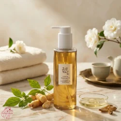 Beauty of Joseon Ginseng Cleansing Oil 210ml with pump dispenser and fresh ginseng root — Korean makeup removing cleansing oil