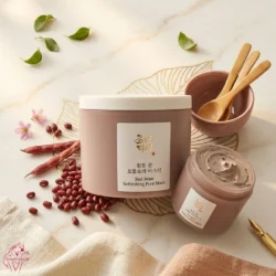 Beauty of Joseon Red Bean Refreshing Pore Mask 140ml dusty rose jar with white lid and fresh red beans — Korean traditional red bean pore-cleansing mask
