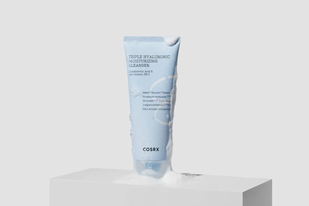 Hydrium Triple Hyaluronic Moisturizing Cleanser bottle with foam
