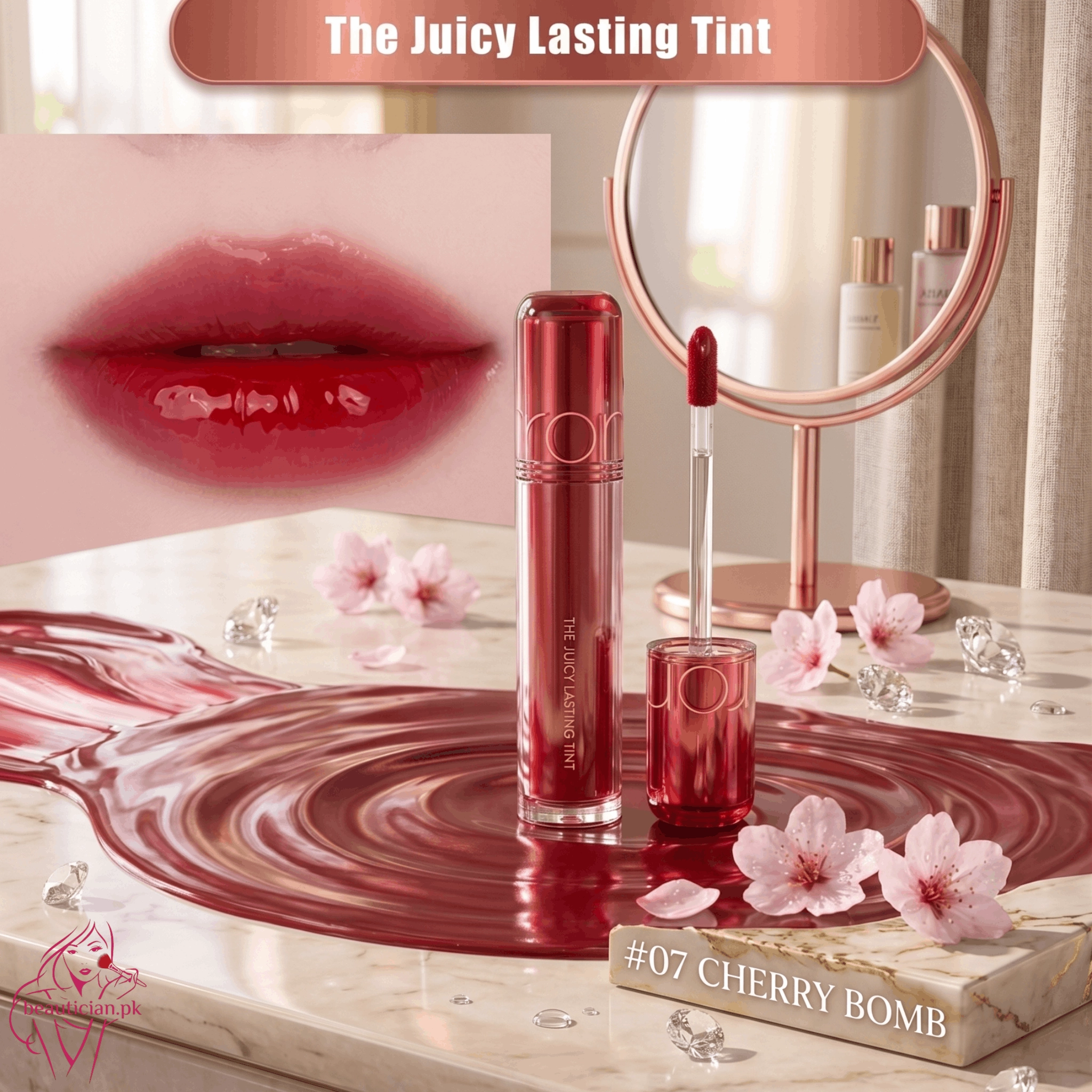 Rom&nd The Juicy Lasting Tint 07 Cherry Bomb Bold Cherry-Red Glassy Tint